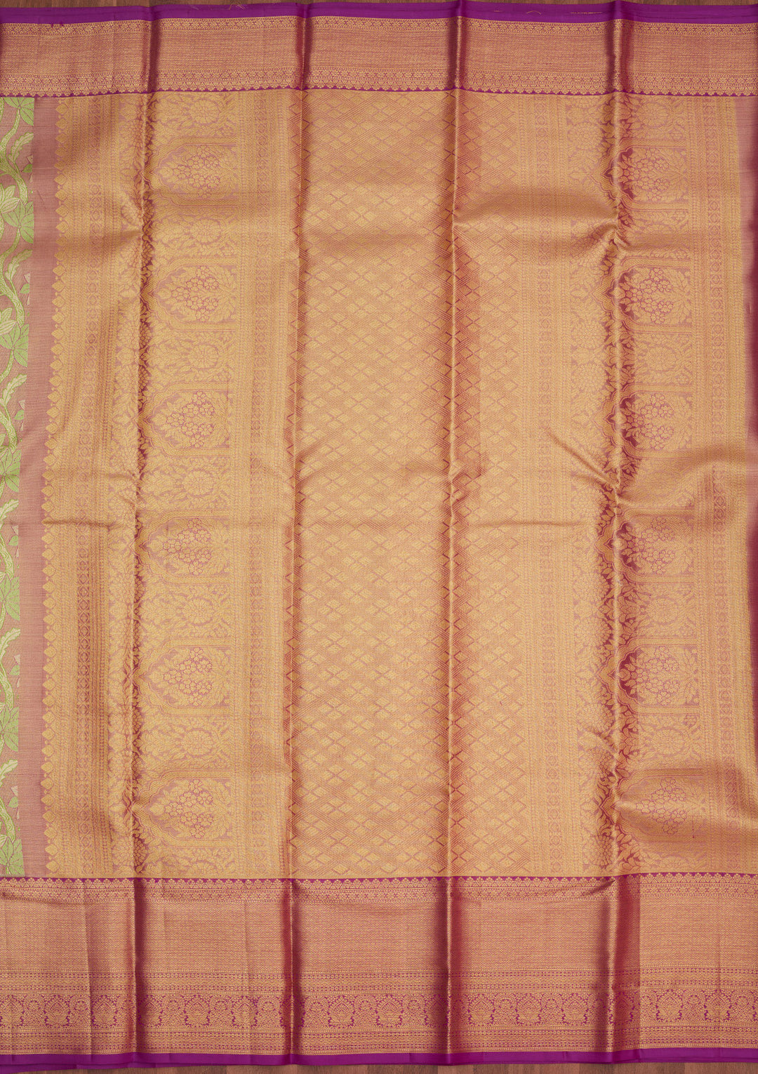 Parrot Green Tissue Jaal Gold Zariwork Saree With Matching Blouse Piece