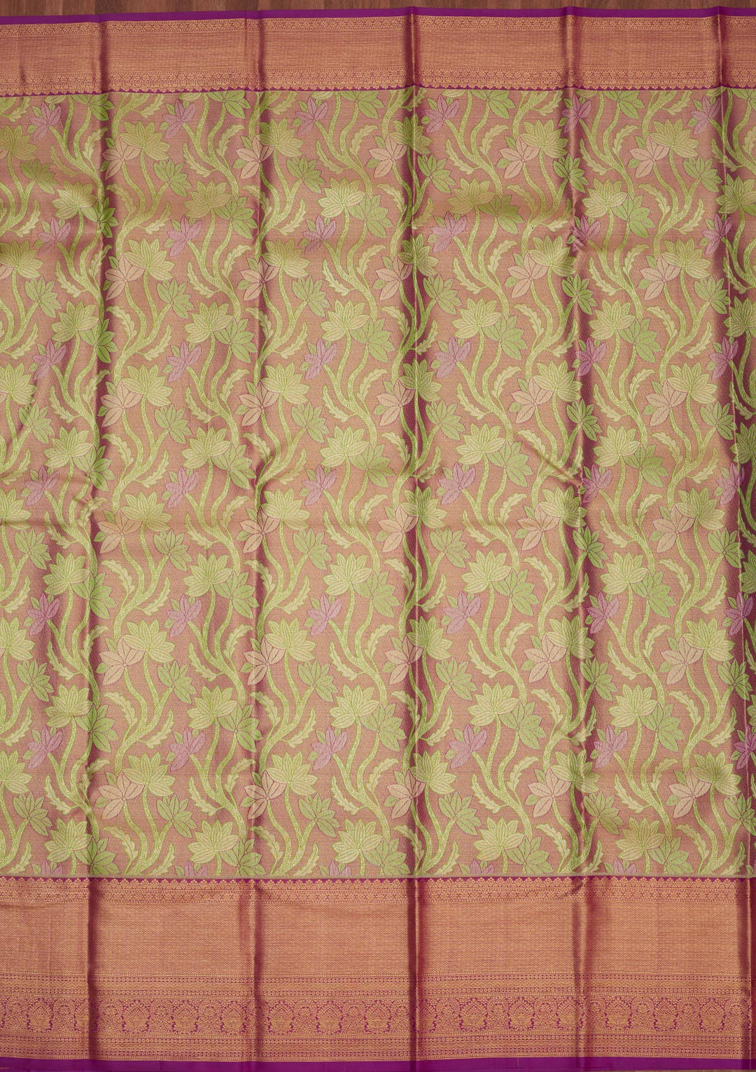 Parrot Green Tissue Jaal Gold Zariwork Saree With Matching Blouse Piece