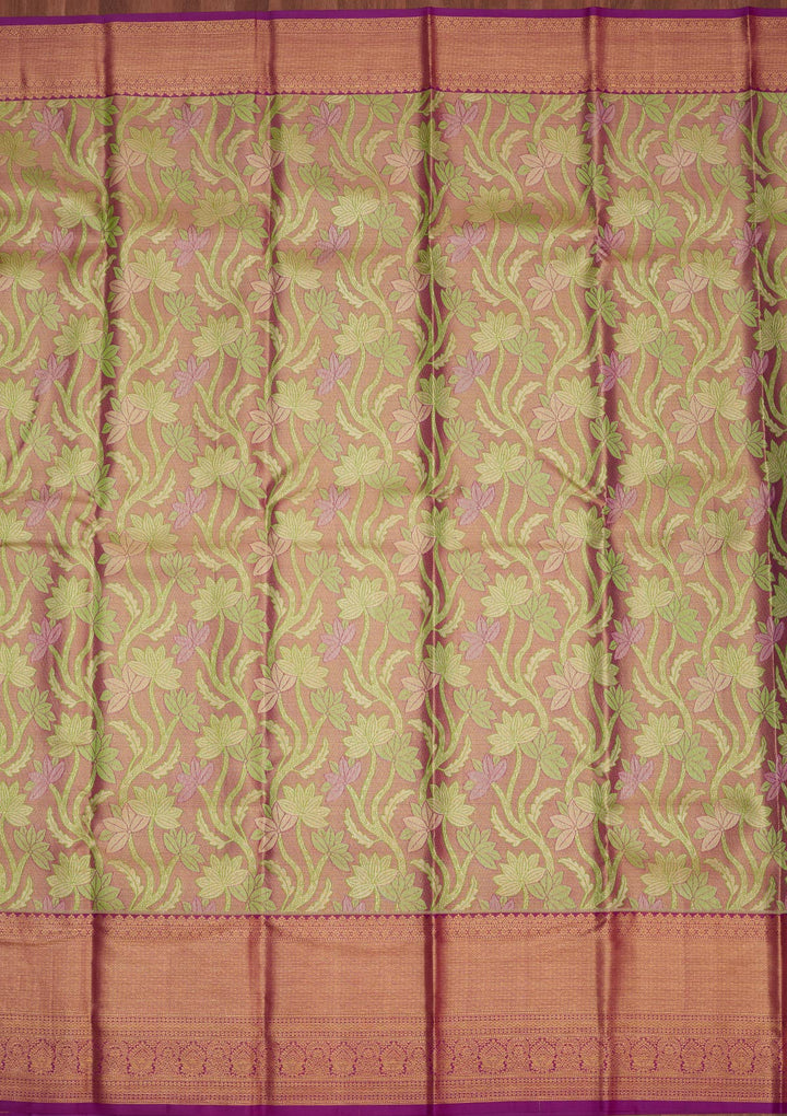 Parrot Green Tissue Jaal Gold Zariwork Saree With Matching Blouse Piece