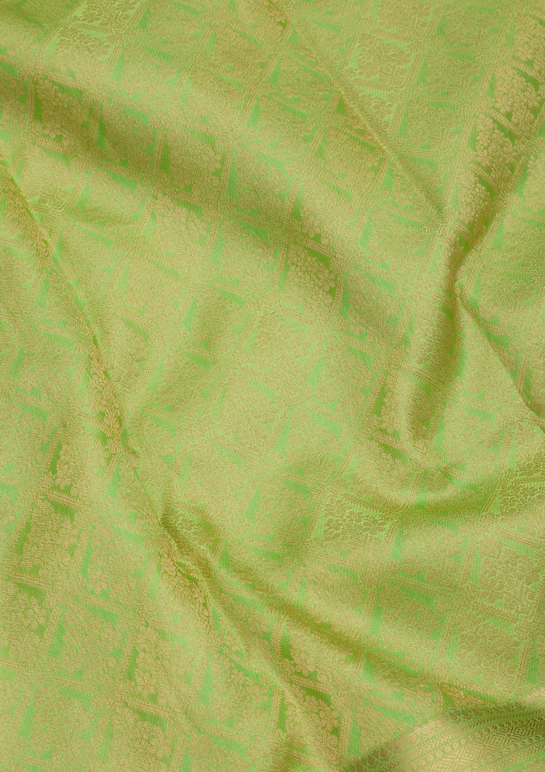 Parrot Green Silk Jaal Gold Zariwork Saree With Matching Blouse Piece