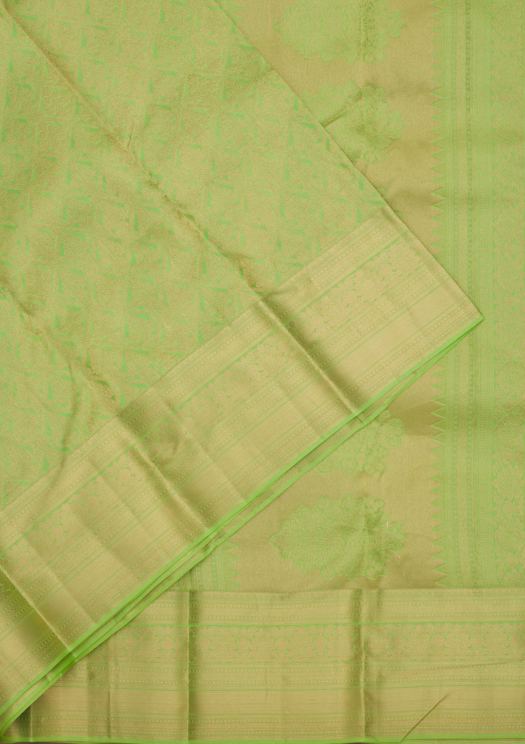 Parrot Green Silk Jaal Gold Zariwork Saree With Matching Blouse Piece