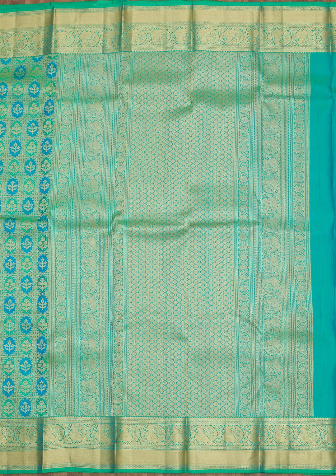 Parrot Green Silk Jaal Gold Zariwork Saree With Matching Blouse Piece