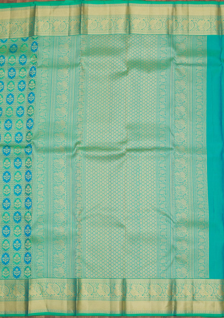 Parrot Green Silk Jaal Gold Zariwork Saree With Matching Blouse Piece