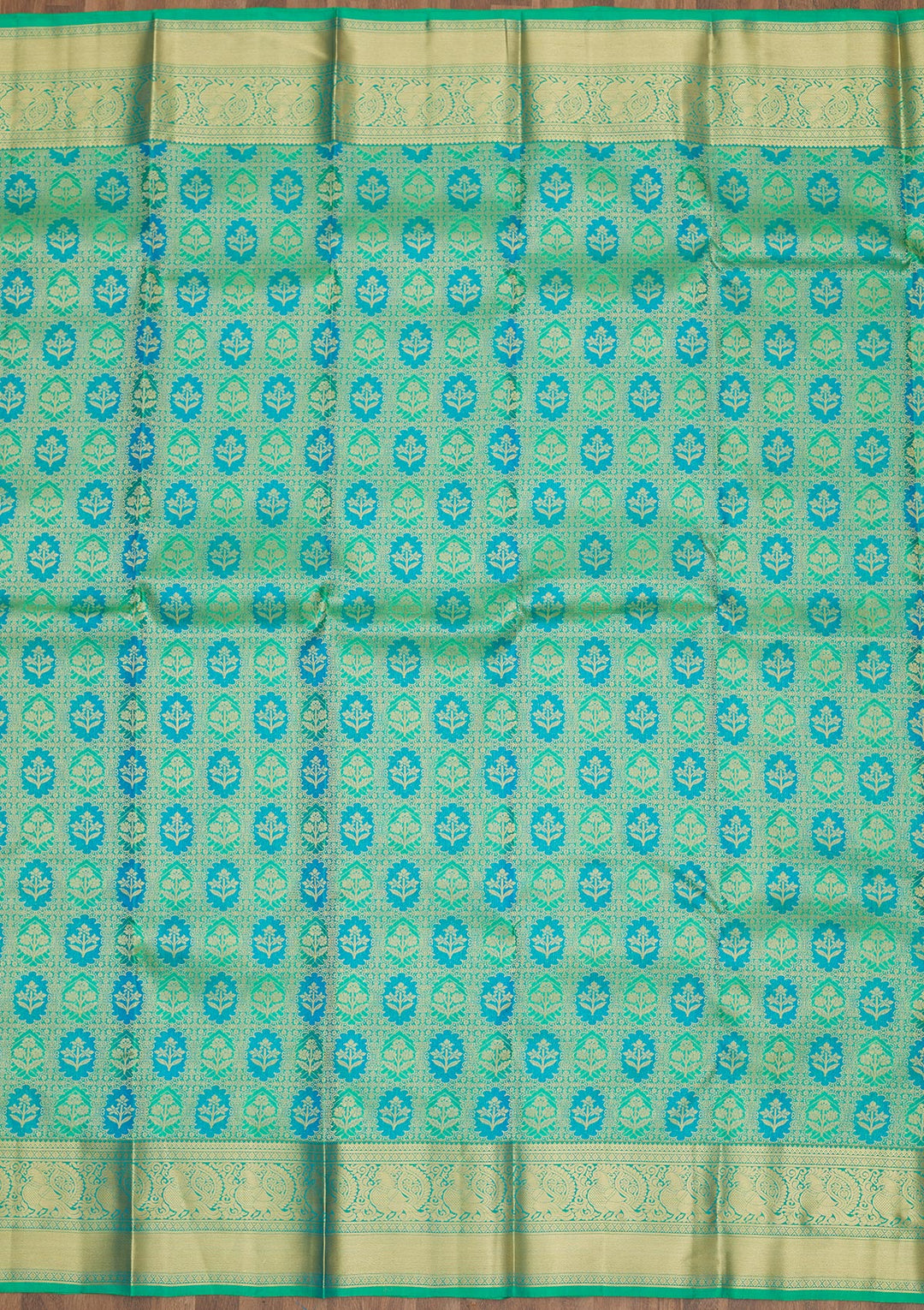 Parrot Green Silk Jaal Gold Zariwork Saree With Matching Blouse Piece