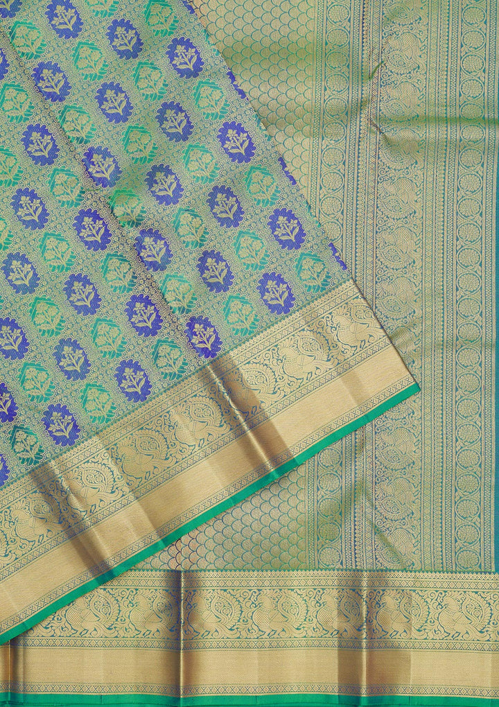 Parrot Green Silk Jaal Gold Zariwork Saree With Matching Blouse Piece