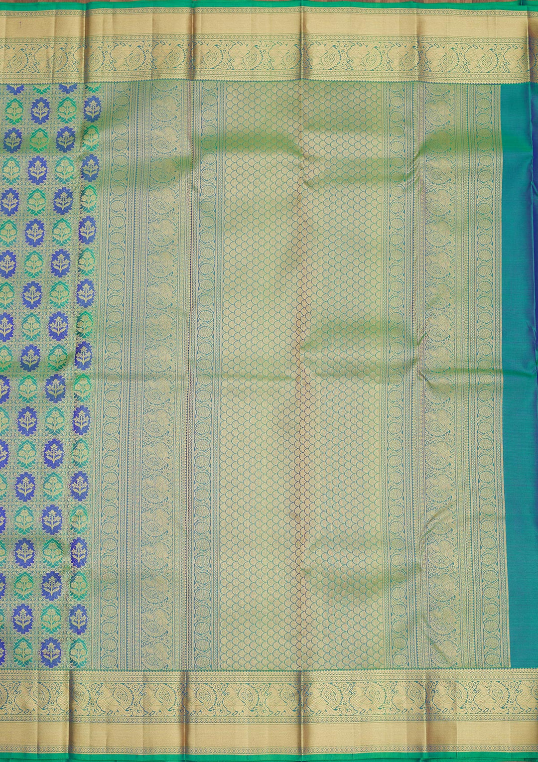 Parrot Green Silk Jaal Gold Zariwork Saree With Matching Blouse Piece
