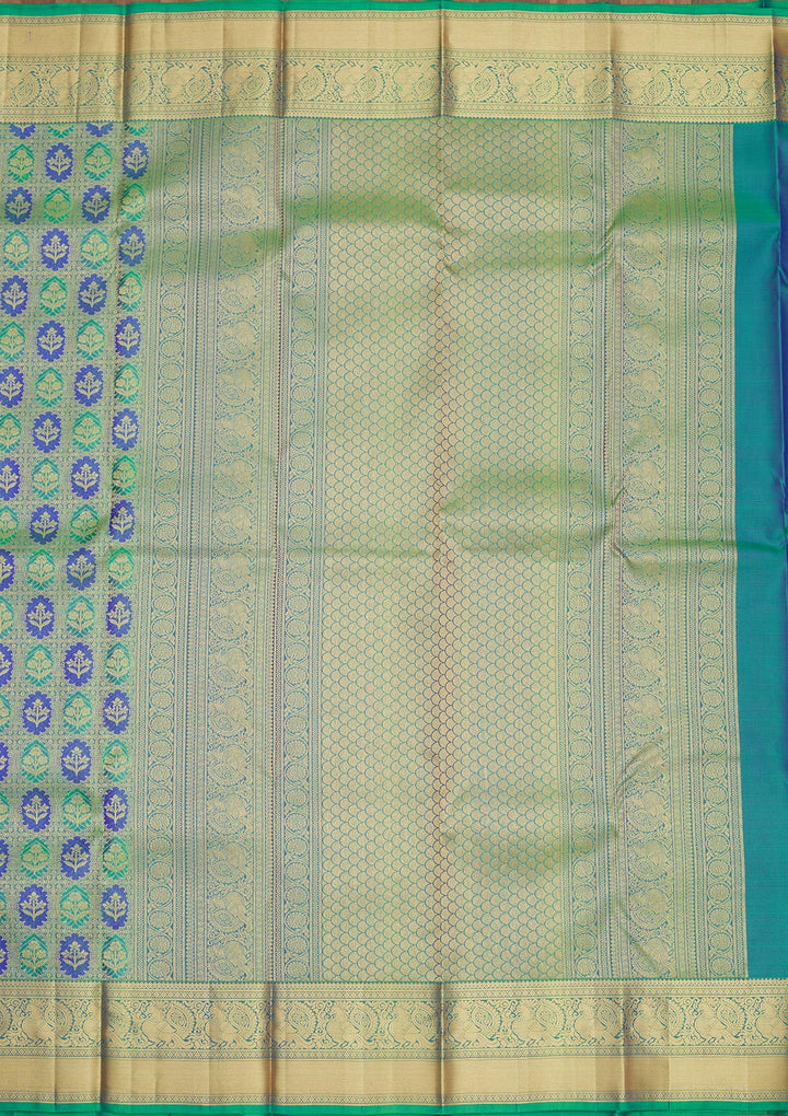 Parrot Green Silk Jaal Gold Zariwork Saree With Matching Blouse Piece