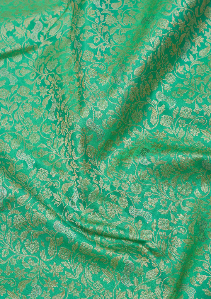 Parrot Green Pure Silk Jaal Zariwork Saree With Matching Blouse Piece