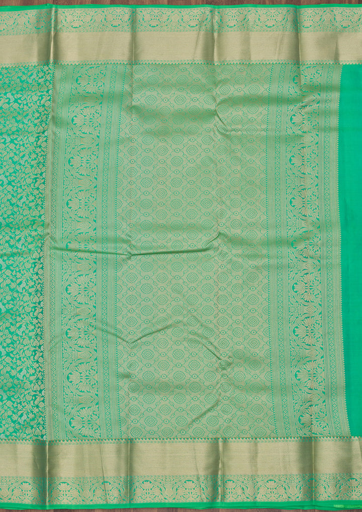 Parrot Green Pure Silk Jaal Zariwork Saree With Matching Blouse Piece