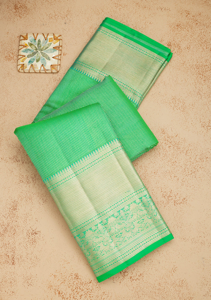 Parrot Green Zariwork Pure Silk Saree