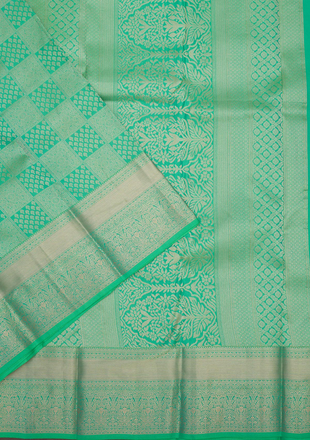 Parrot Green Silk Jaal Gold Zariwork Saree With Matching Blouse Piece