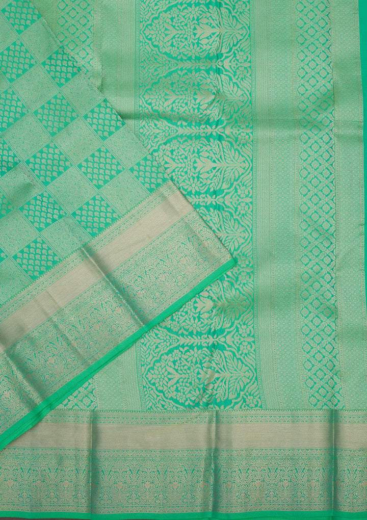 Parrot Green Silk Jaal Gold Zariwork Saree With Matching Blouse Piece