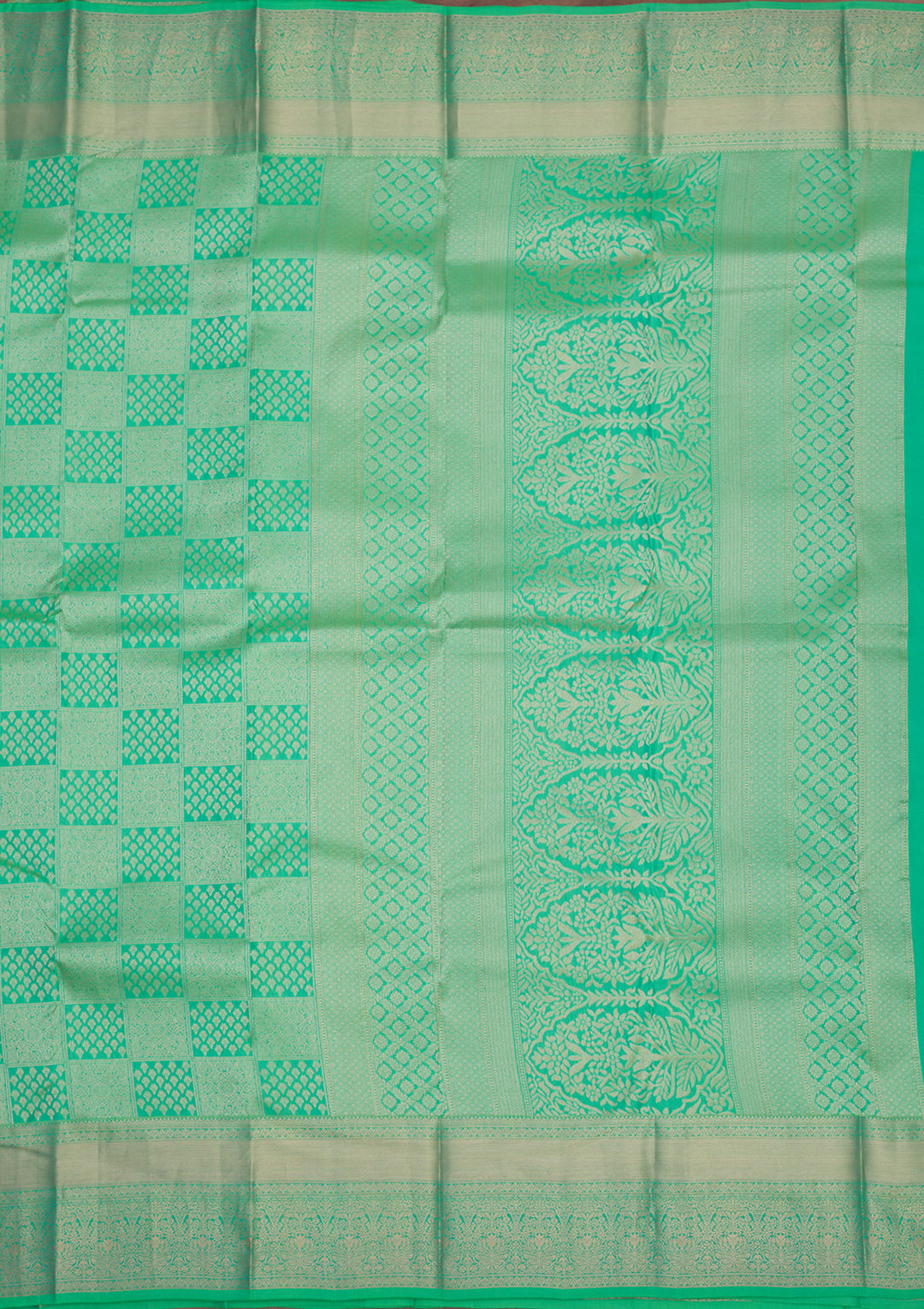 Parrot Green Silk Jaal Gold Zariwork Saree With Matching Blouse Piece