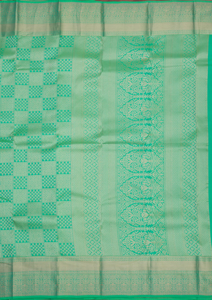 Parrot Green Silk Jaal Gold Zariwork Saree With Matching Blouse Piece