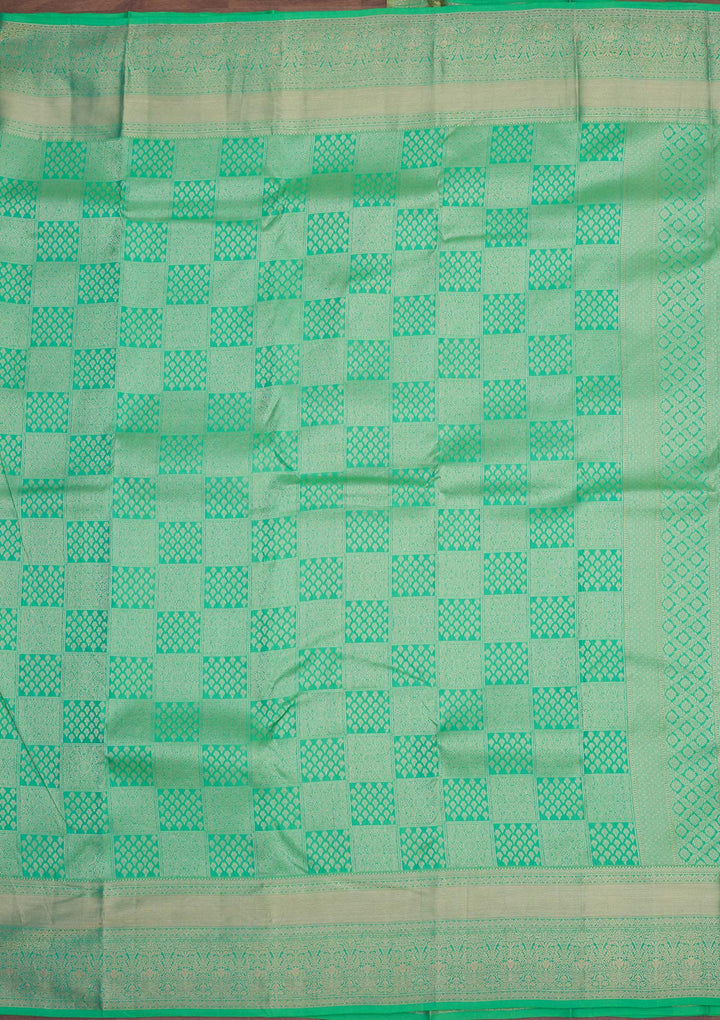 Parrot Green Silk Jaal Gold Zariwork Saree With Matching Blouse Piece