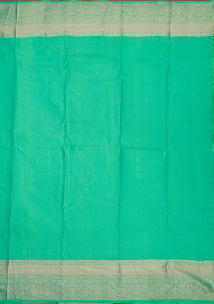 Parrot Green Silk Jaal Gold Zariwork Saree With Matching Blouse Piece