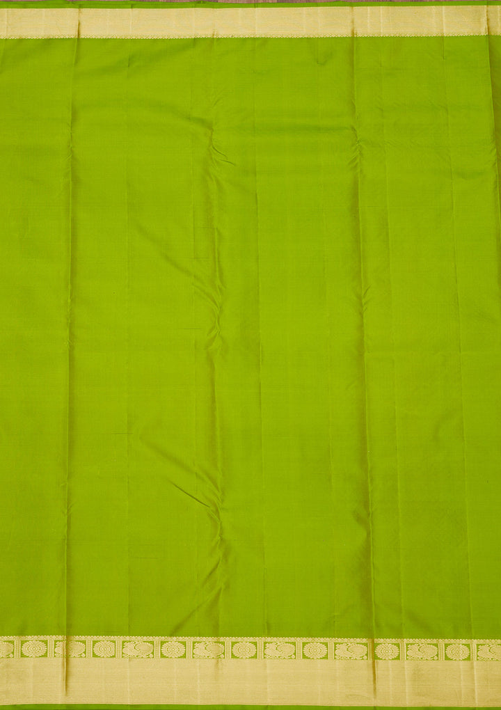 Parrot Green Silk Jaal Gold Zariwork Saree With Matching Blouse Piece