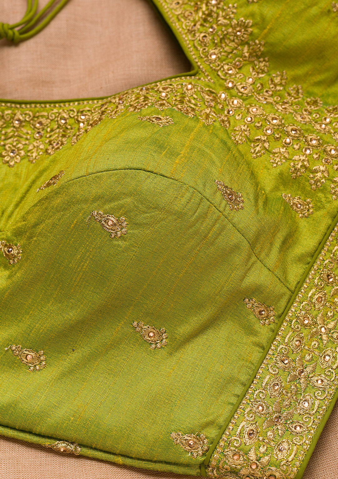 Parrot Green Zariwork Raw Silk Blouse