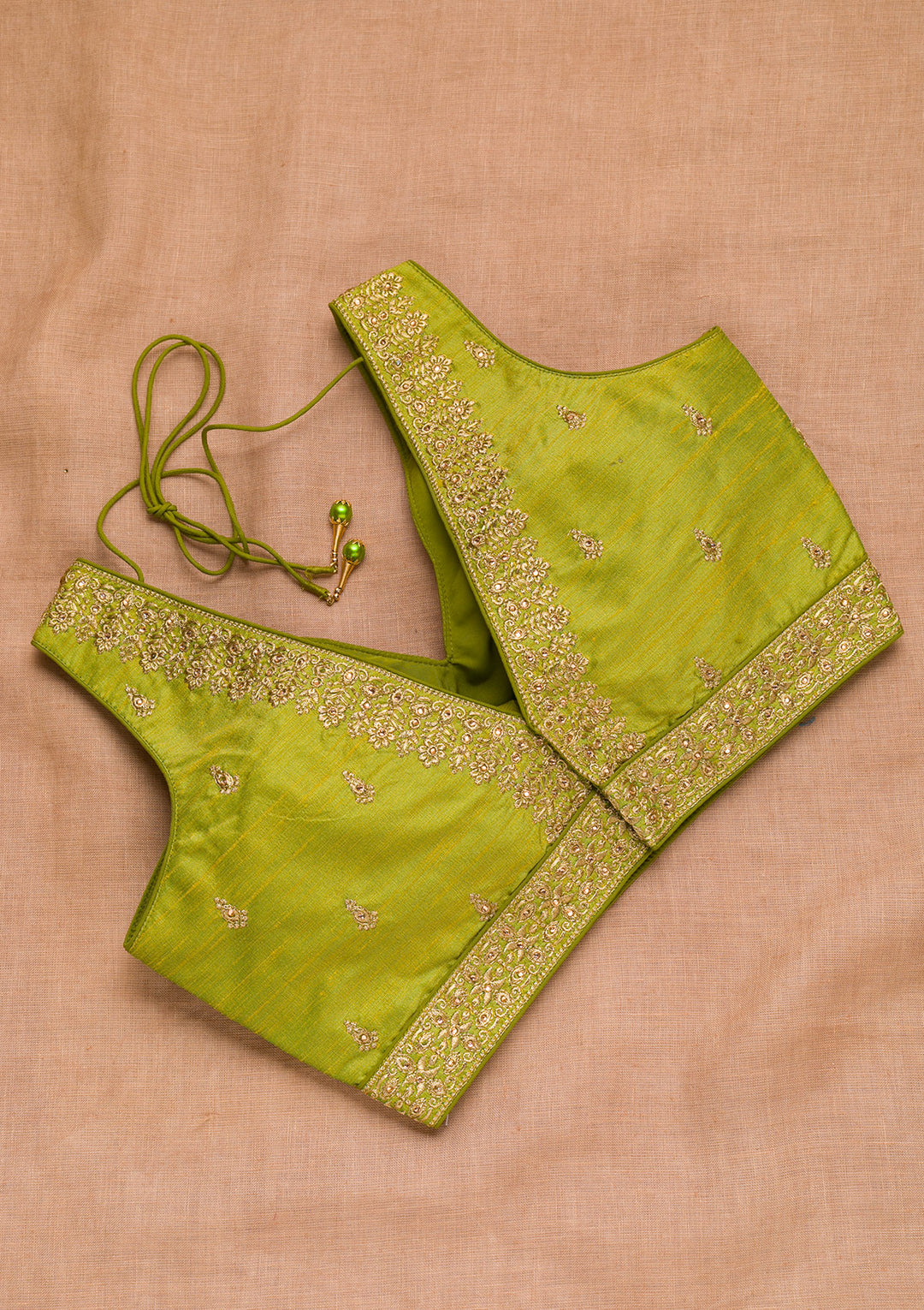 Parrot Green Zariwork Raw Silk Blouse