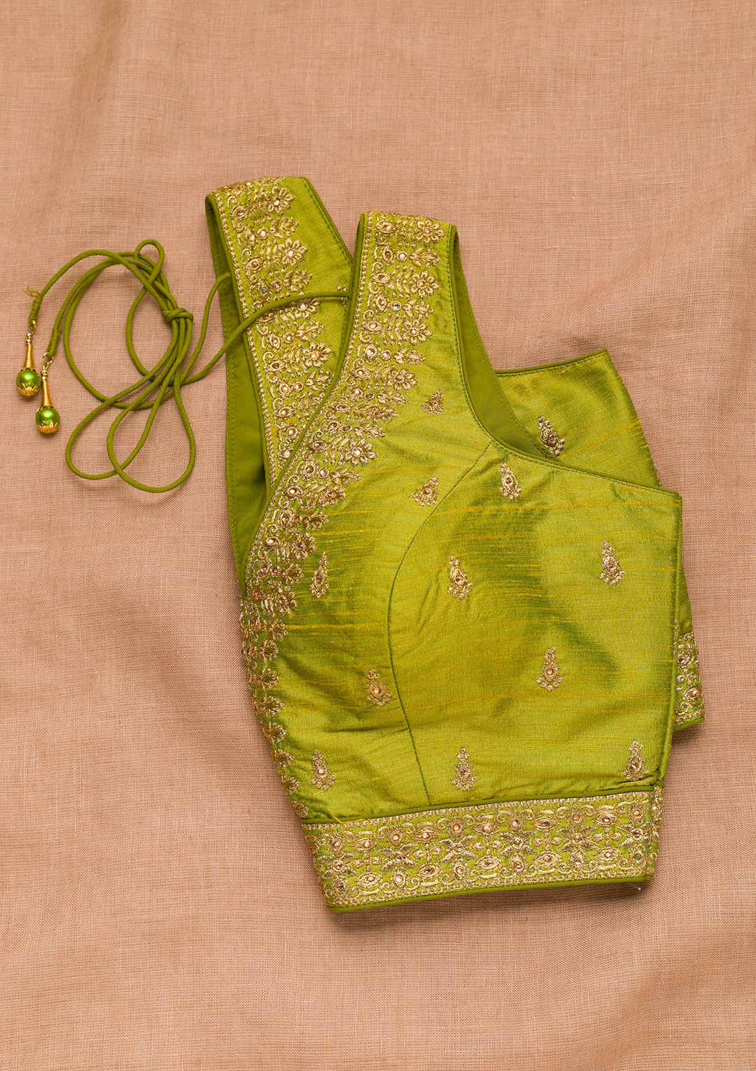 Parrot Green Zariwork Raw Silk Blouse
