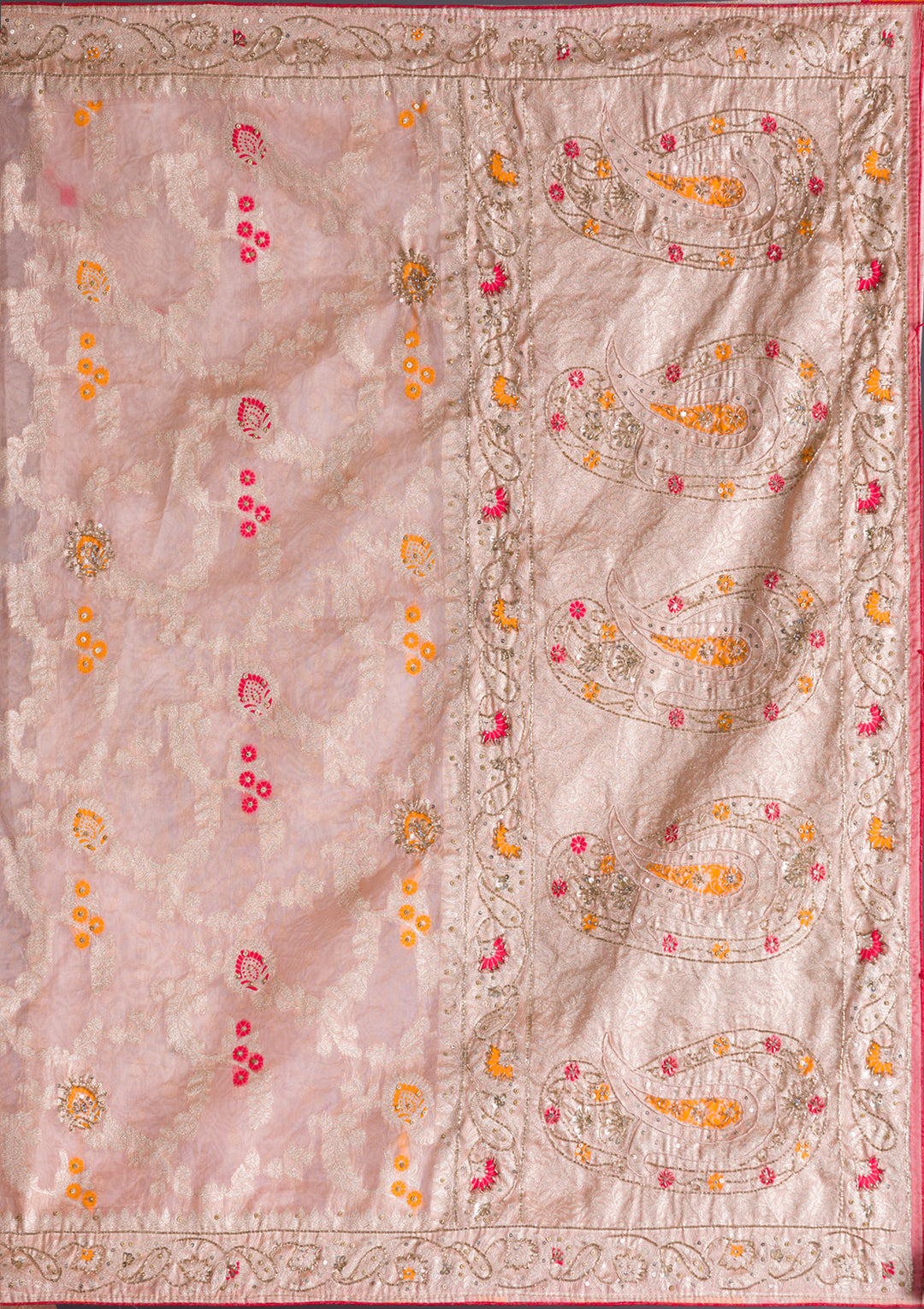 Peach Tissue Cutdana Saree With Matching Blouse Piece