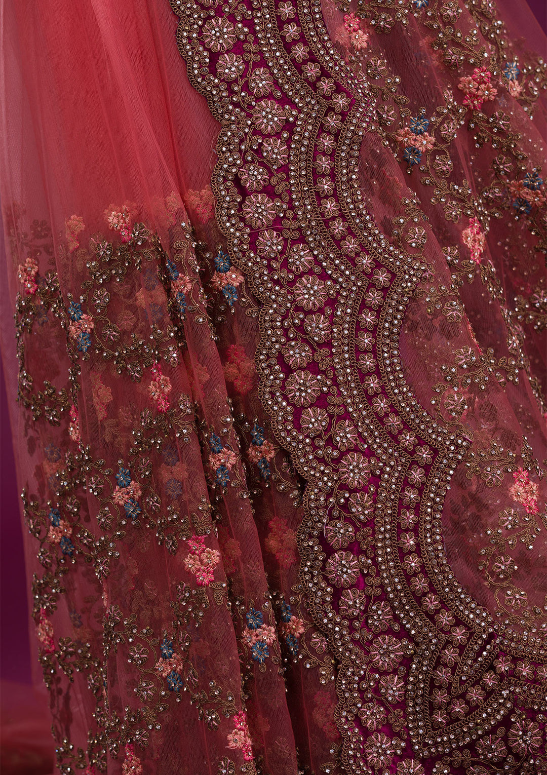 Peach Stonework Net Saree