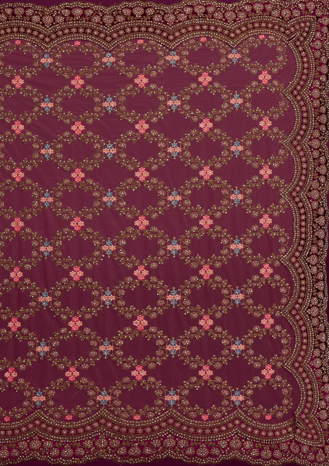 Peach Stonework Net Saree