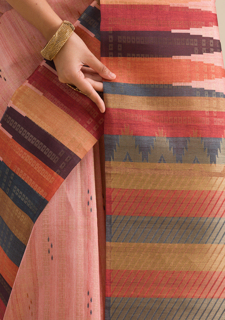 Peach Silk Buti Saree With Matching Blouse Piece