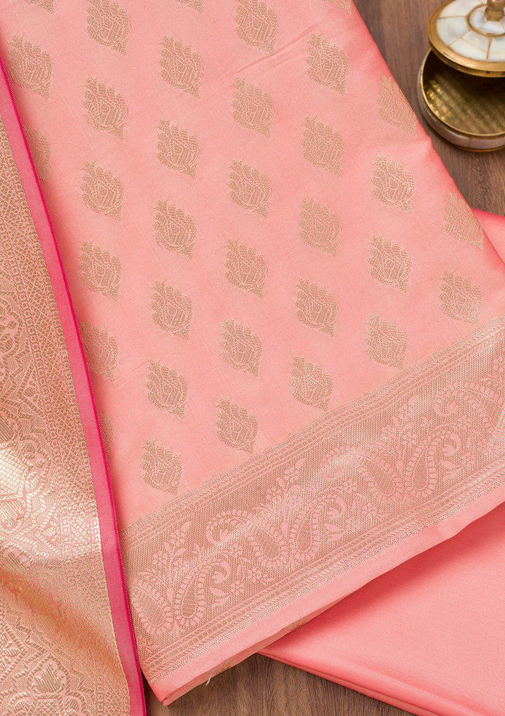 Peach Zariwork (Gold) Silk Unstitched Salwar Suit