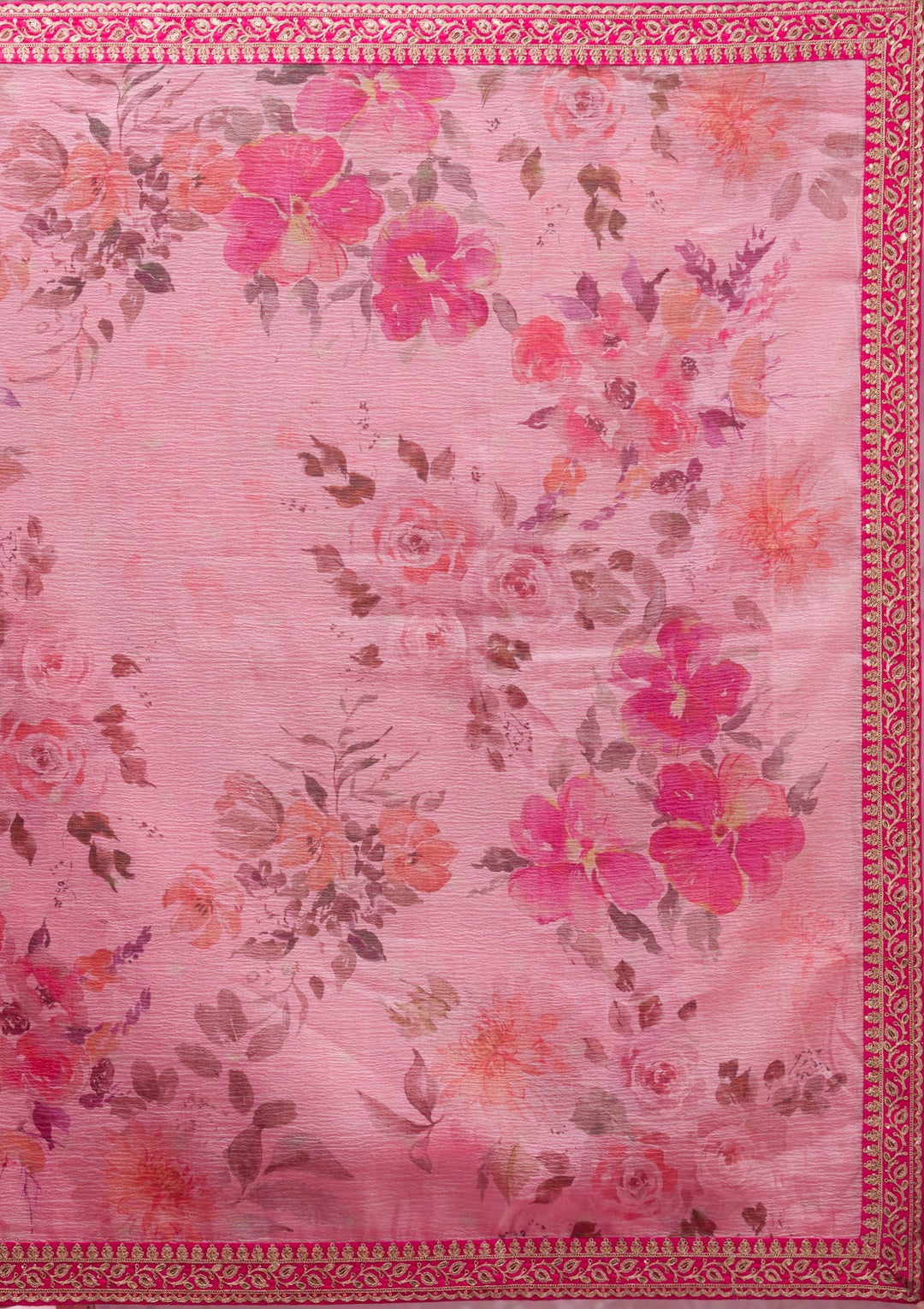 Peach Georgette Floral Printed Saree With Matching Blouse Piece