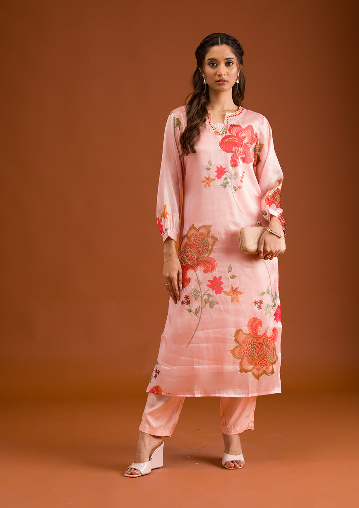 Koskii Crepe Peach Salwar Suit - Ready-to-Wear with Antique Zariwork