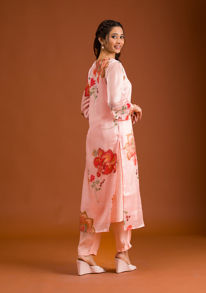 Koskii Crepe Peach Salwar Suit - Ready-to-Wear with Antique Zariwork