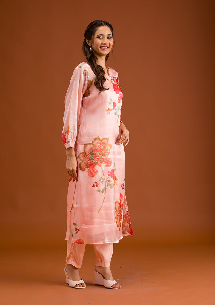 Koskii Crepe Peach Salwar Suit - Ready-to-Wear with Antique Zariwork