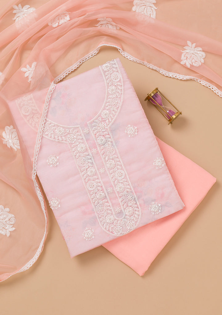 Peach Printed Tissue Unstitched Salwar Suit