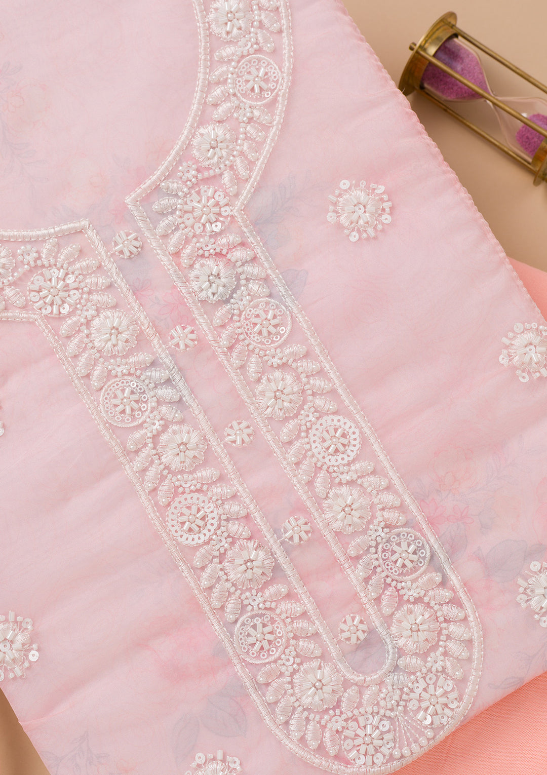 Peach Printed Tissue Unstitched Salwar Suit