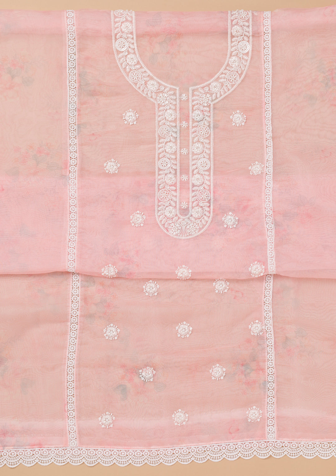 Peach Printed Tissue Unstitched Salwar Suit