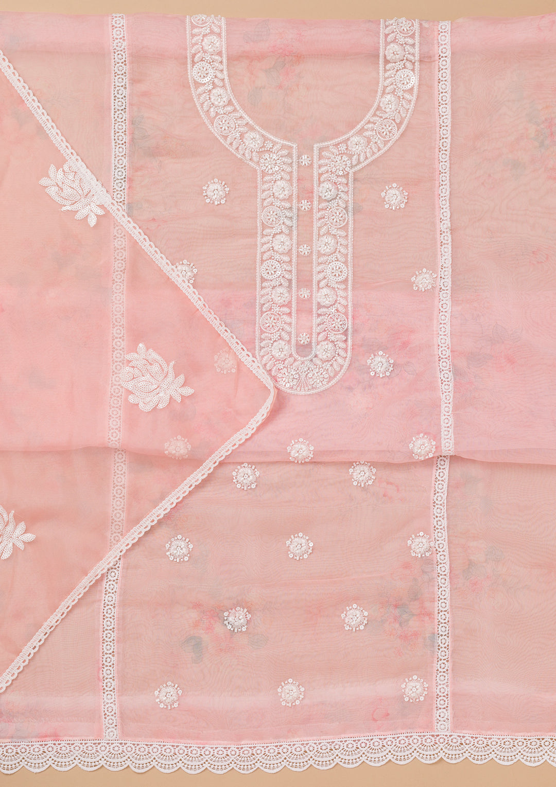Peach Printed Tissue Unstitched Salwar Suit