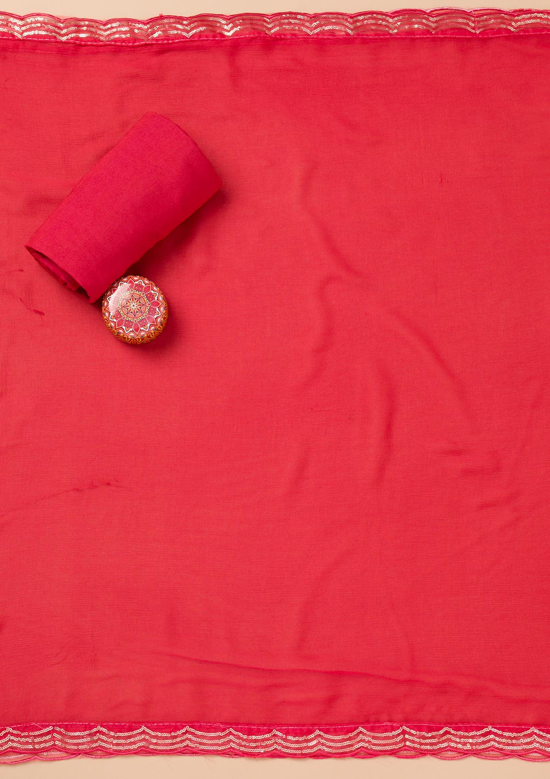 Peach Tissue Sequins Unstitched Dress Material With Matching Bottom And Dupatta