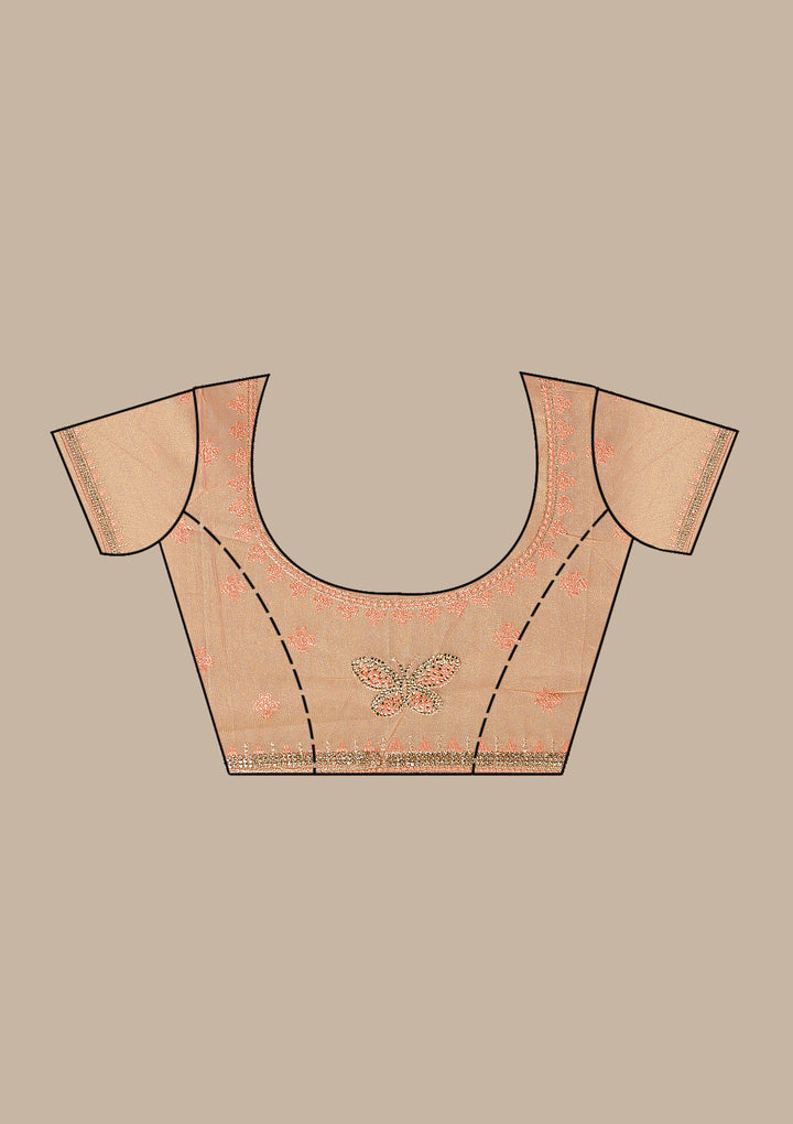 Rust Organza Gold Stonework Saree With Matching Blouse Piece