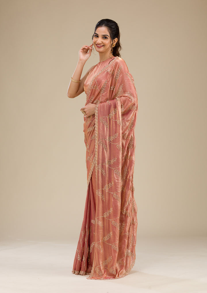 Peach Stonework Tissue Saree