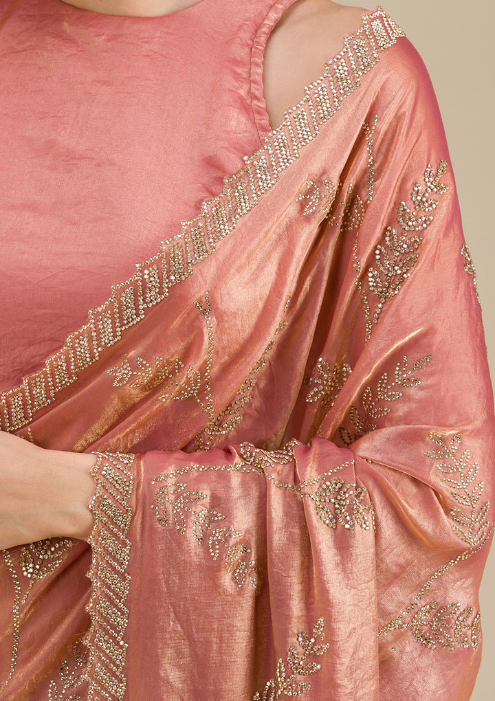 Peach Stonework Tissue Saree