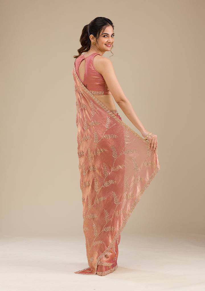 Peach Stonework Tissue Saree