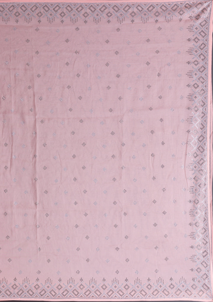 Peach Satin Swarovski Saree With Matching Blouse Piece
