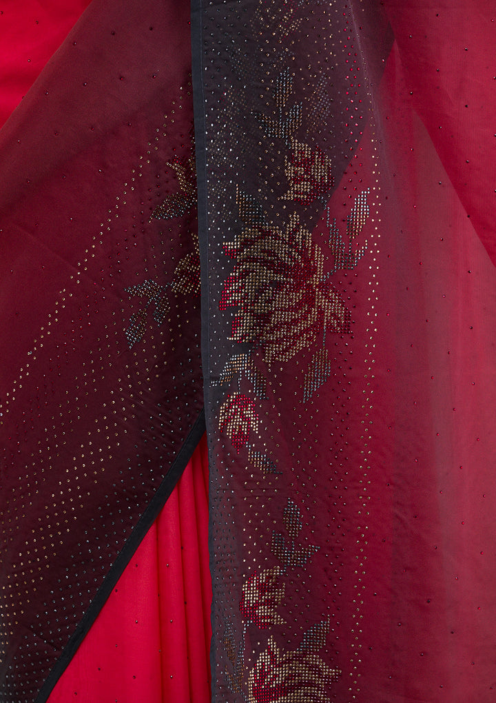 Peach Swarovski Satin Saree