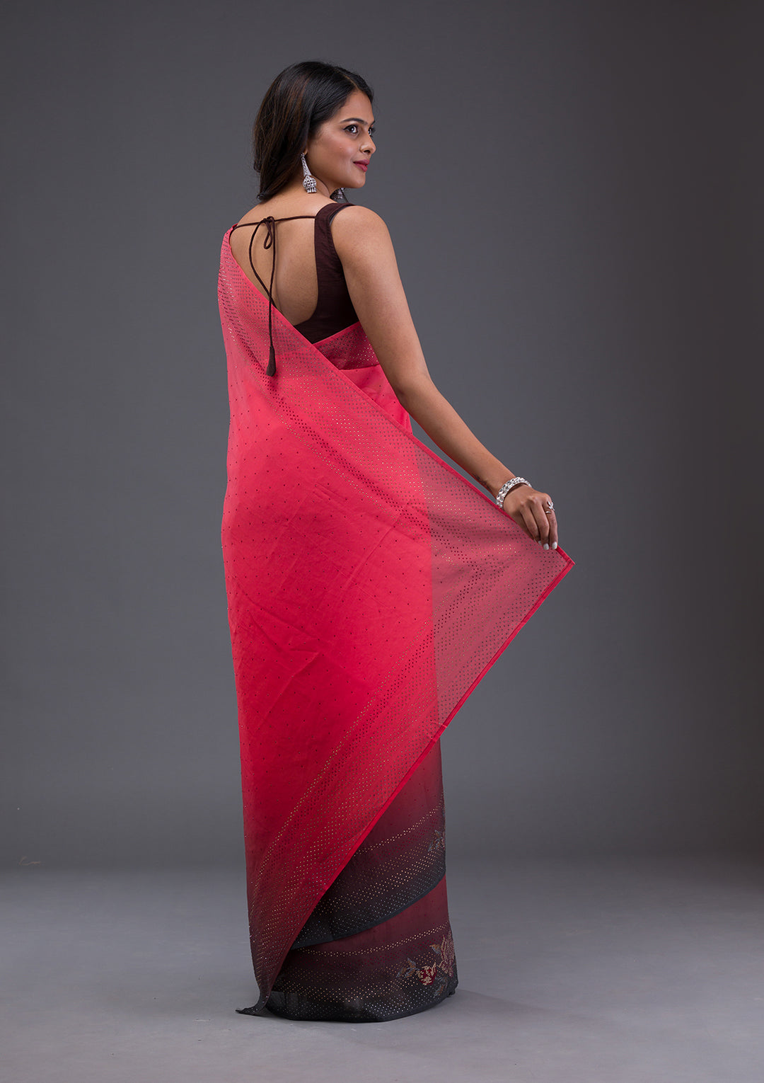 Peach Swarovski Satin Saree