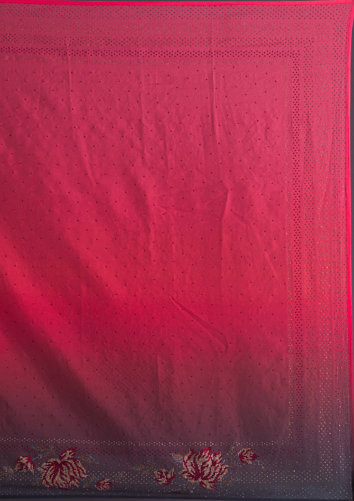 Peach Swarovski Satin Saree