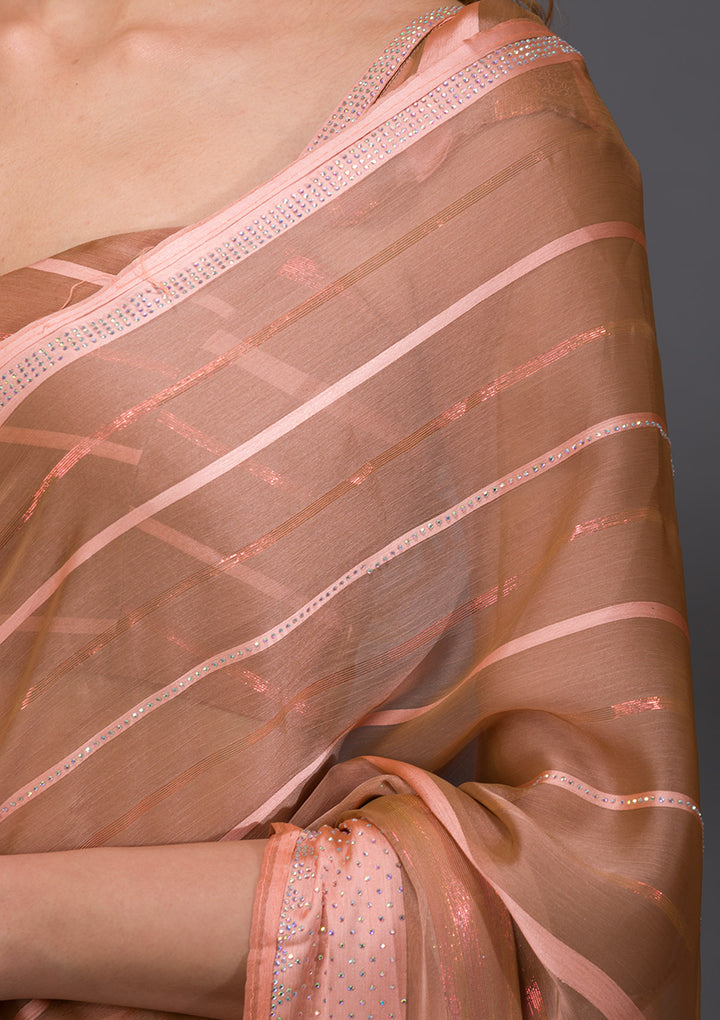 Peach Georgette Swarovski Saree With Matching Blouse Piece