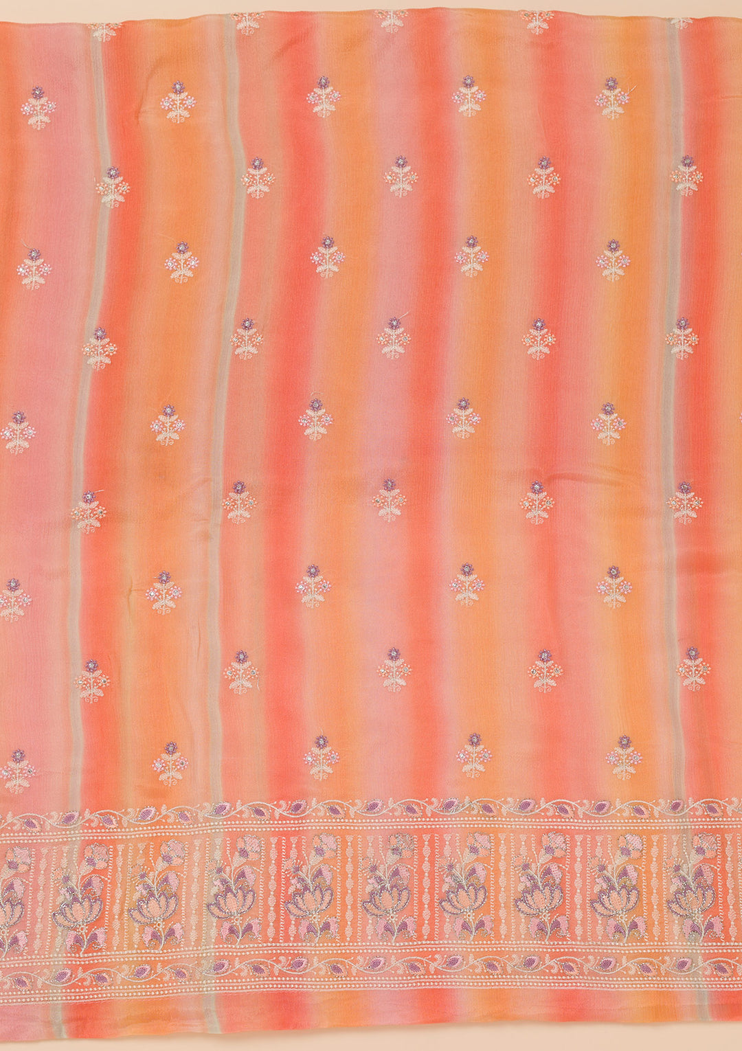 Peach Threadwork Chiffon Unstitched Salwar Suit