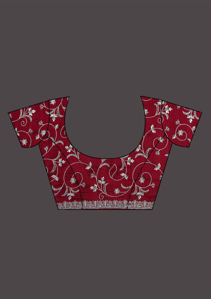 Peach Threadwork Raw Silk Saree