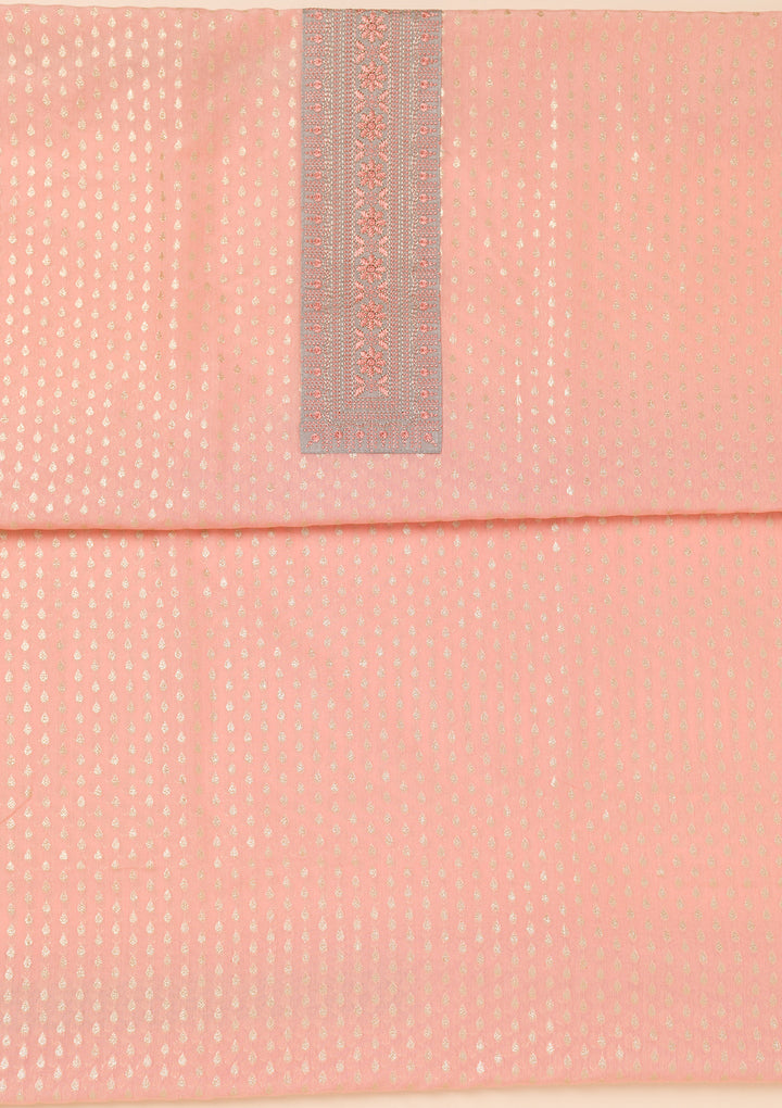 Peach Threadwork Chanderi Unstitched Salwar Suit